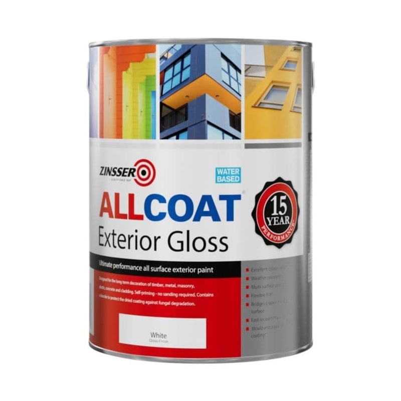 Zinsser Allcoat Exterior Water Based Gloss White – 5L