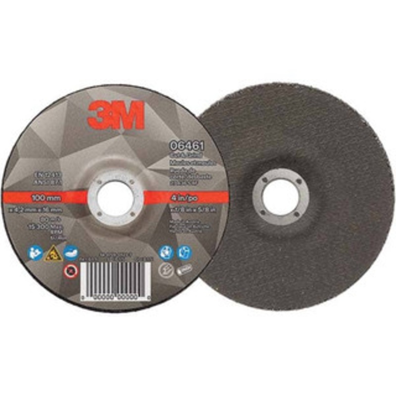 3M Depressed-Center Wheels, Wheel Diameter (Inch): 4, Wheel Thickness (Inch): 1/8, Hole Size (Inch): 5/8, Connector Type: Shank, Wheel Type Number: Type 27, Abrasive Material: Ceramic 00638060064610 – 96860416