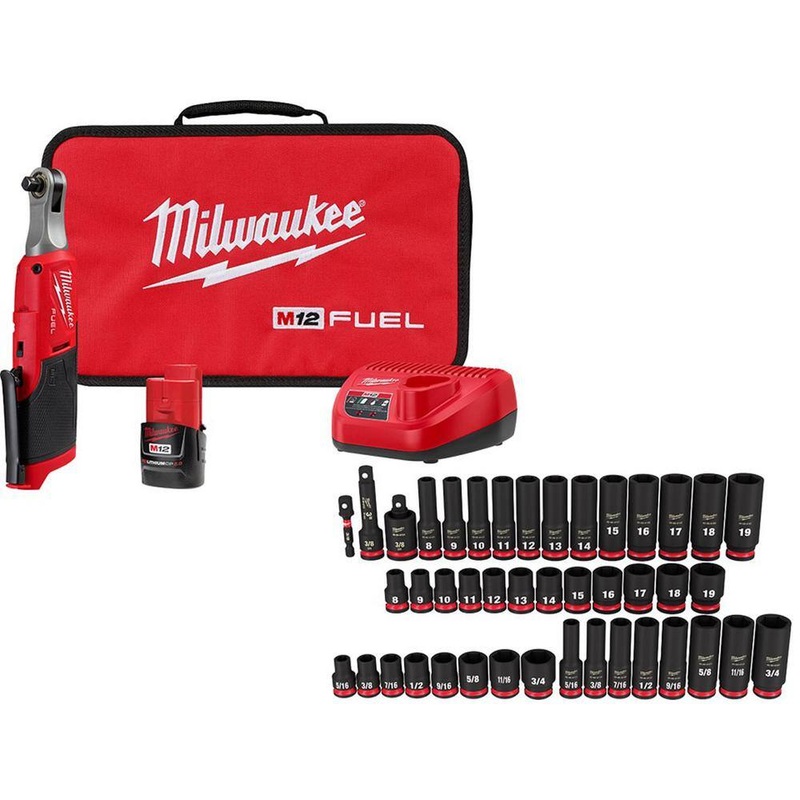 Milwaukee 2567-21H-49-66-7009 M12 FUEL 12V Lithium-Ion Brushless Cordless 3/8 in. Ratchet Kit with 3/8 in. SAE/Metric Impact Socket Set (43-Piece) | Bigbigmart.com