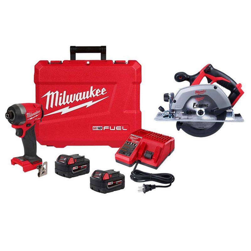 Milwaukee 2953-22-2630-20 M18 FUEL 18-V Lithium-Ion Brushless Cordless 1/4 in. Hex Impact Driver Kit with 6-1/2 in. Circular Saw | Bigbigmart.com