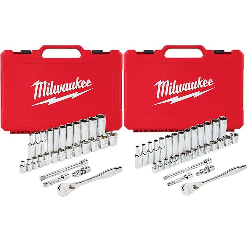 Milwaukee 48-22-9408-48-22-9508 3/8 in. Drive SAE/Metric Ratchet and Socket Mechanics Tool Set (60-Piece) | Bigbigmart.com