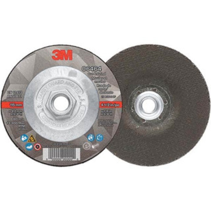 3M Depressed-Center Wheels, Wheel Diameter (Inch): 4.5, Wheel Thickness (Inch): 1/8, Hole Thread Size: 5/8-11, Connector Type: Shank, Wheel Type Number: Type 27, Abrasive Material: Ceramic 00638060064641 – 96860374
