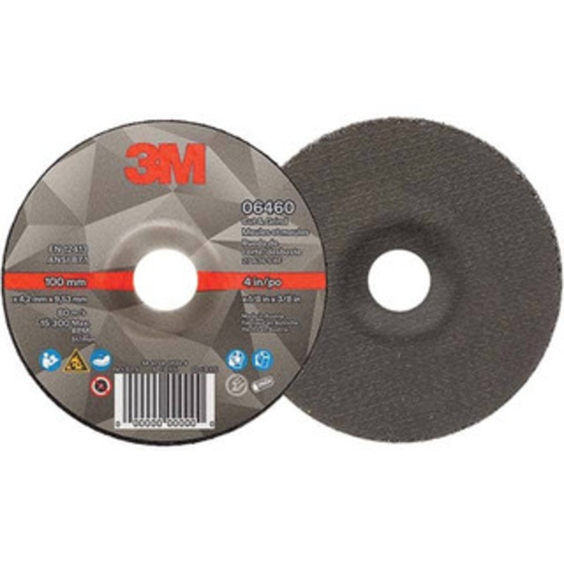 3M Depressed-Center Wheels, Wheel Diameter (Inch): 4, Wheel Thickness (Inch): 1/8, Hole Size (Inch): 3/8, Connector Type: Shank, Wheel Type Number: Type 27, Abrasive Material: Ceramic 00638060064603 – 96860333