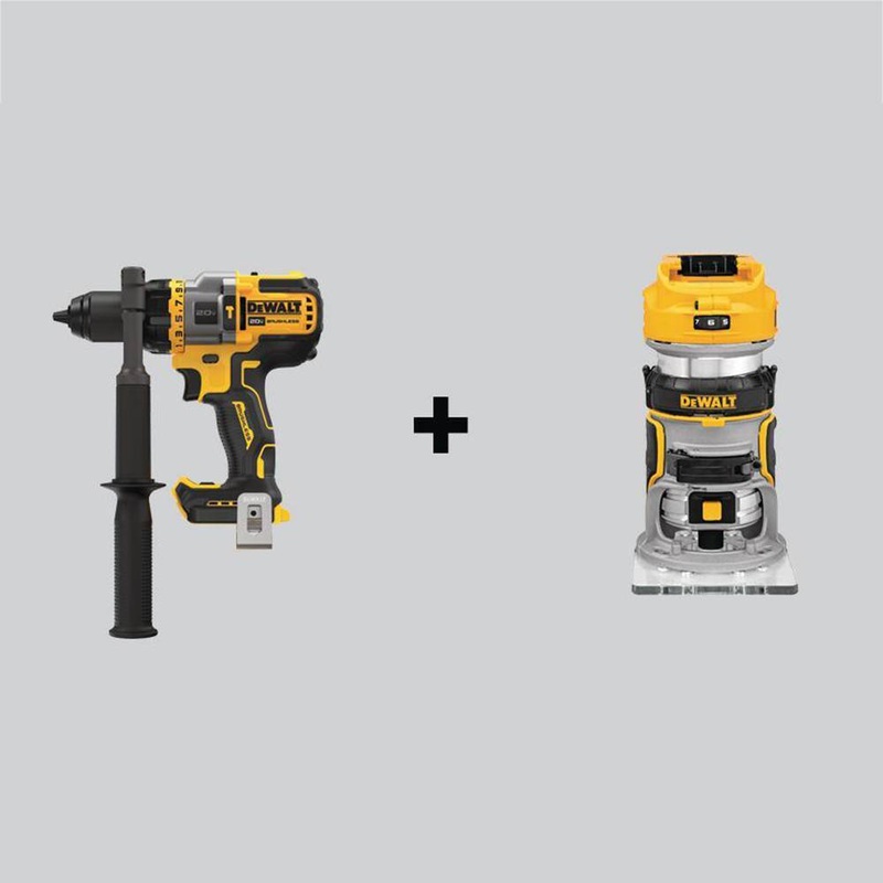 DEWALT DCD999BWDCW600B 20V MAX Brushless Cordless 1/2 in. Hammer Drill/Driver with FLEXVOLT ADVANTAGE and Brushless Compact Router (Tools-Only) | Bigbigmart.com