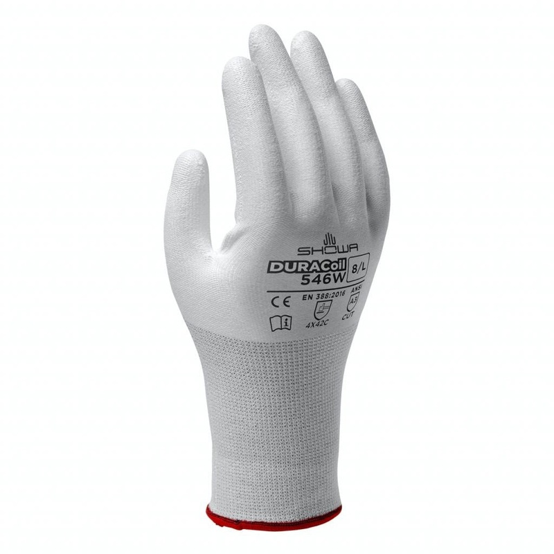 Cut Resistant Gloves – SHOWA DURACoil Liner with HPPE & Poly Foam Coating Cut Level A3 White, 546W